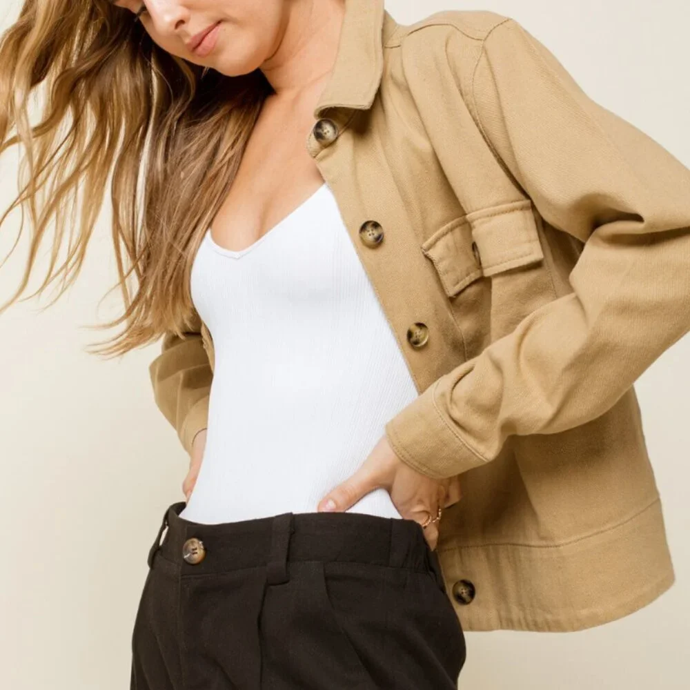 West of Melrose Shacket Tan Women Size Large Long Sleeved - Picture 6 of 7